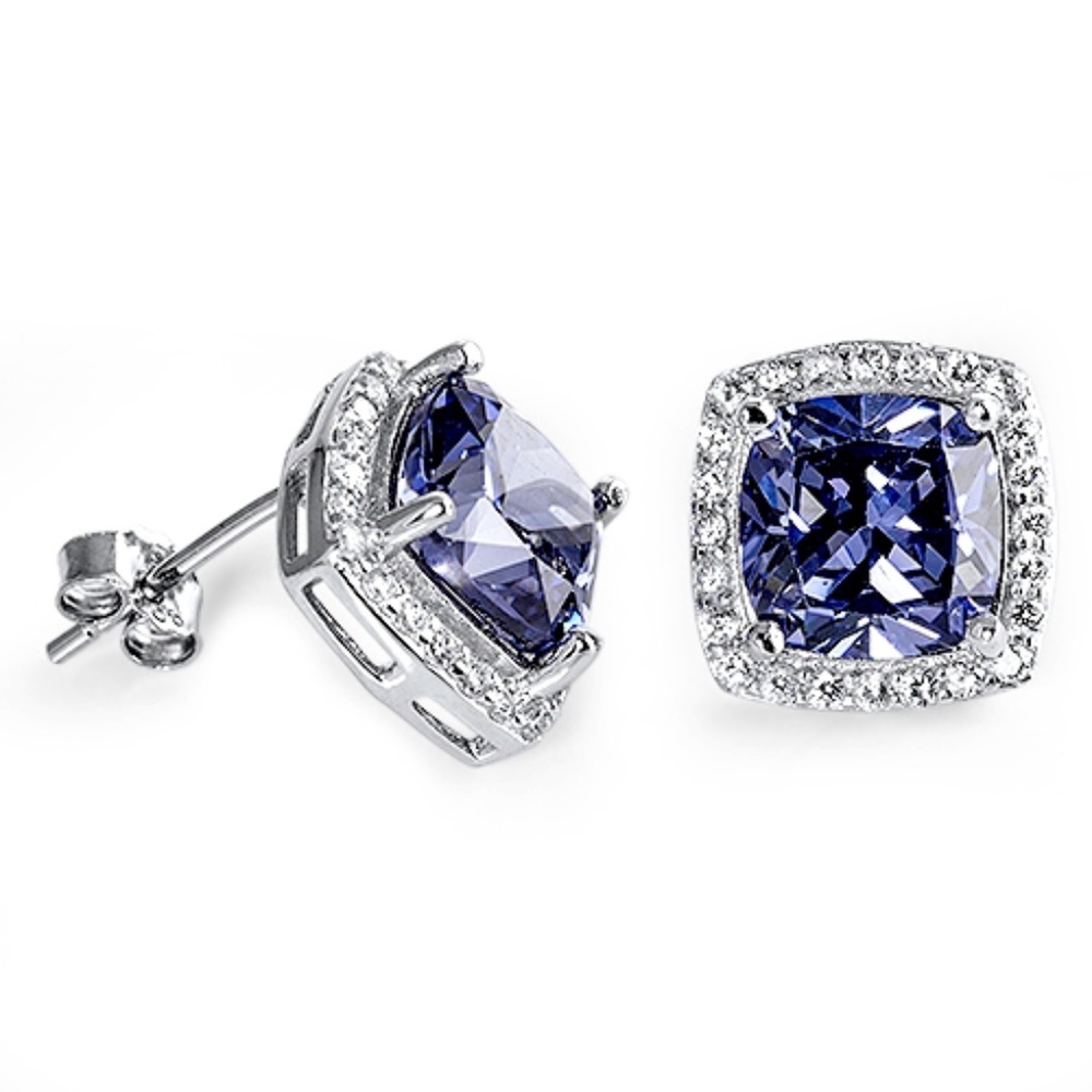 Tanzanite Cushion-Cut CZ Earrings